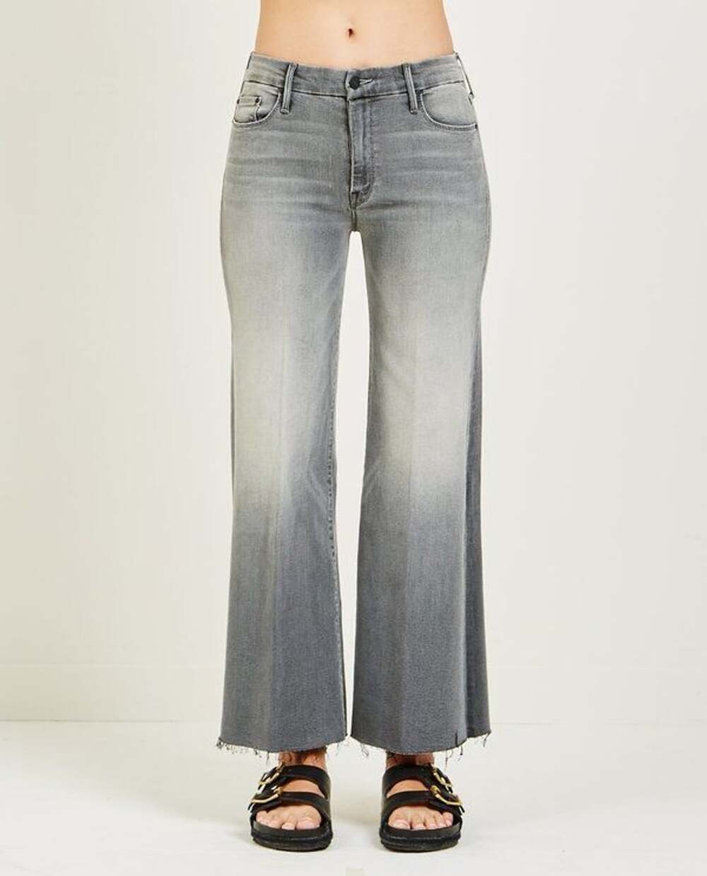 MOTHER The Roller Ankle Fray Jeans Supermoon Gray Wide Leg Raw Hem Size 29